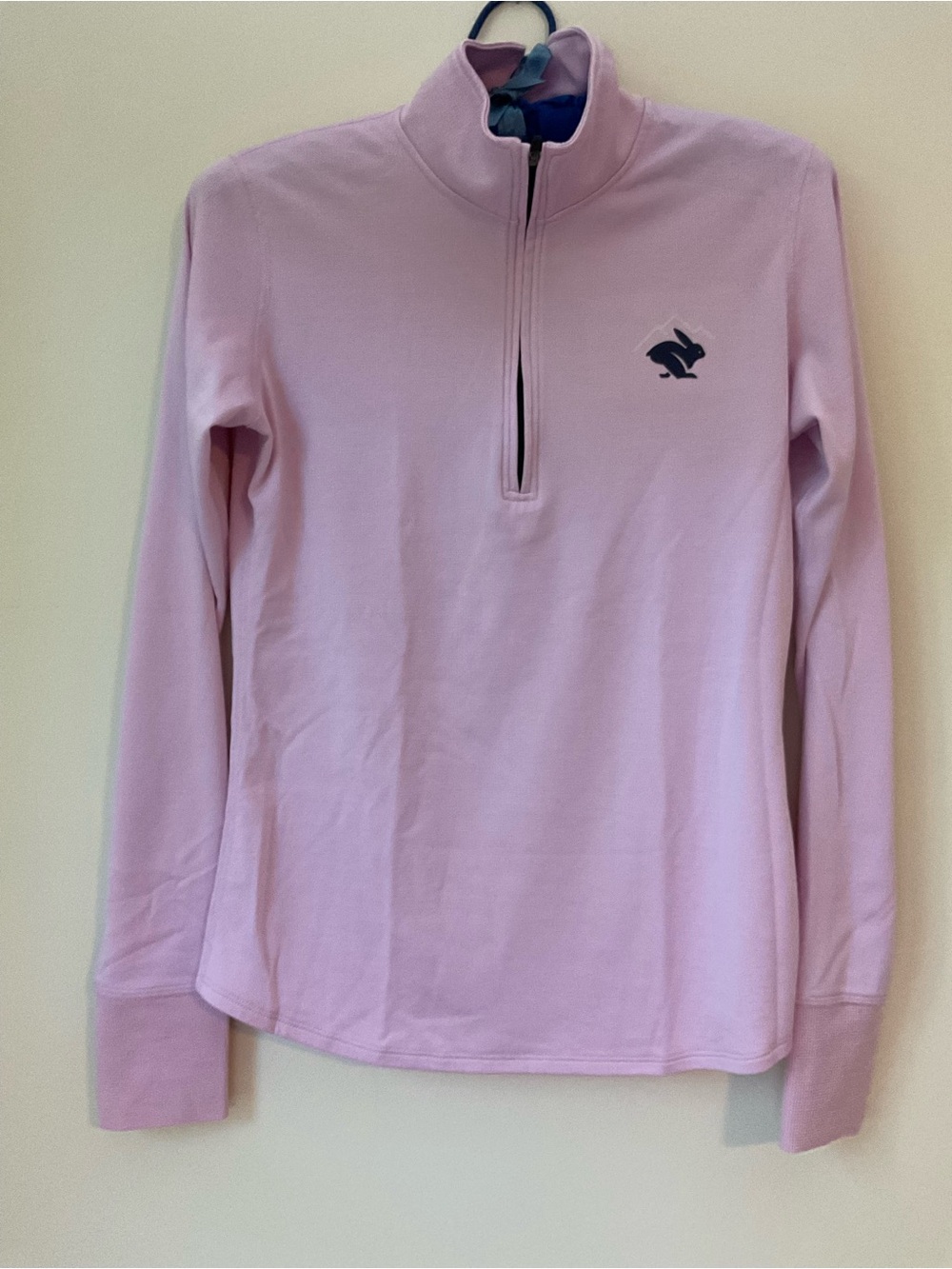 Pink quarter-Zip Pullover Top 16.5” chest by 22” length thumb holes thermal base